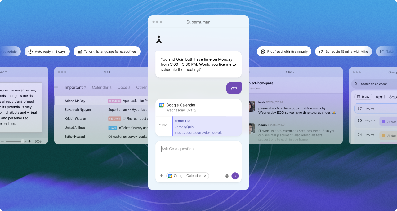 Superhuman helping schedule a meeting